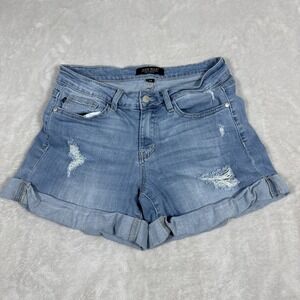 Judy Blue Flip Cuff Light Wash Distressed Denim Shorts Size Medium
